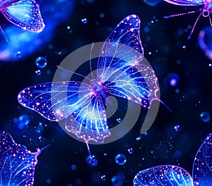 Luminous Blue Butterflies Seamless Pattern Background