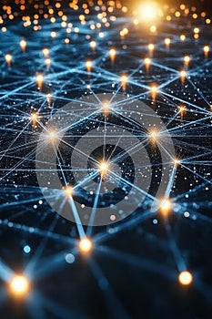 Luminous Blue Molecular Structure, Connected Nodes, Bright Energy Pathways, Crisp Focus