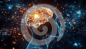 Luminous Brain Network In A Human Head