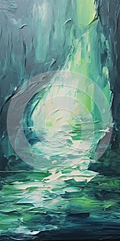 Luminous Cavern: Minimalistic Landscape Painting With Aquamarine And Impasto
