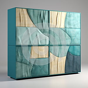 Luminous 3d Cabinet With Patchwork Textures And Smooth Lines photo
