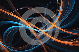 Luminous Dance: Abstract Tendrils of Orange and Blue Light Intertwining, Casting Soft Glows in a Captivating Illustration