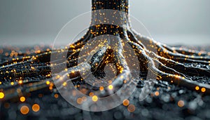 Luminous Data Flow Through Digital Tree Roots