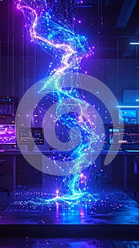 Luminous Data Stream in a Dark Tech Office