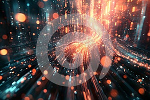 Luminous data streams create vibrant, abstract visual experience