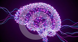 Luminous Digital Brain Visualizing a Glowing Purple Neural Network and Data Flow