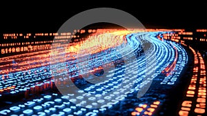 Digital data stream resembling a futuristic highway with glowing binary code
