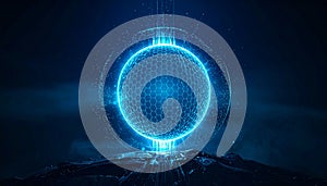 Luminous Digital Sphere on a Tech Platform