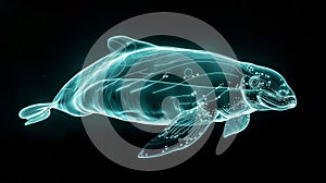 A luminous dugong, glowing softly, appears as a transparent creature, Ai Generated