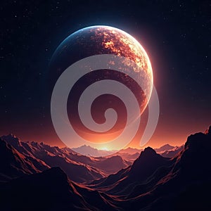 Luminous gas giant dominates dark space backdrop , atmosphere, fantasy, exploration photo