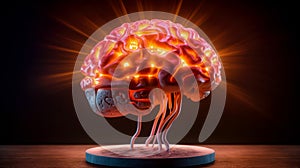 luminous glowing human brain, superdevelopment man of the future, superhuman mind, bioengineering futuristic concept,biohacking photo