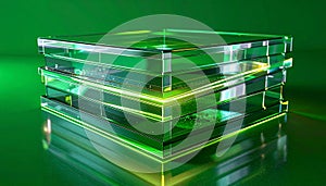 Luminous Green Glass Data Blocks Stack