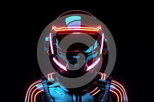 luminous helmet on black background, AI generated