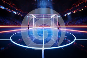Luminous hockey arena Neon lights accentuate the ice rinks thrilling goal