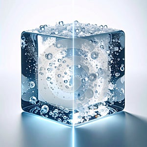 Luminous Ice Cube with Effervescent Bubbles