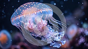Luminous Jellyfish Adrift in Deep Blue Sea