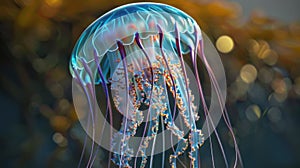 Luminous Jellyfish in Deep Sea - Serene Underwater Wildlife Photography photo