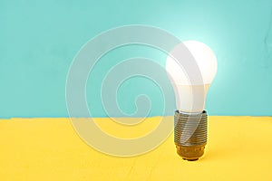 Luminous led lamp in an electric socket. energy conservation concept