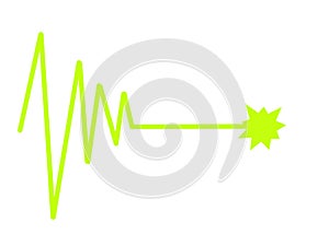 A luminous light green cardiogram life line graph pulsation diagram ending with a spark white backdrop