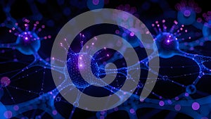 Luminous neural constellations pulse in quantum darkness, bioluminescent nodes