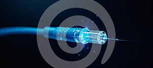 Luminous optical fiber cable for connection and data transmission at the speed of light, increasing data rates and data throughput photo
