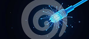 Luminous optical fiber cable for connection and data transmission at the speed of light, increasing data rates and data throughput photo