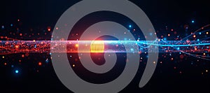 Luminous optical fiber cable for connection and data transmission at the speed of light, increasing data rates and data throughput photo