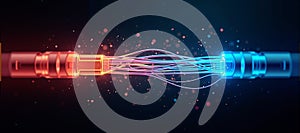 Luminous optical fiber cable for connection and data transmission at the speed of light, increasing data rates and data throughput photo
