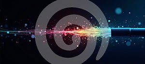 Luminous optical fiber cable for connection and data transmission at the speed of light, increasing data rates and data throughput photo