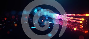 Luminous optical fiber cable for connection and data transmission at the speed of light, increasing data rates and data throughput photo