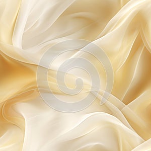 Luminous Organza Silk Fabric With Abstract White And Golden Radiance