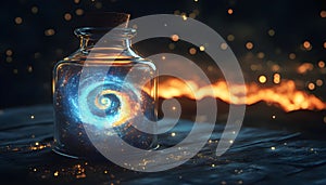 A luminous potion with a swirling galaxy inside