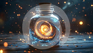 A luminous potion with a swirling galaxy inside