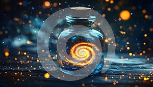 A luminous potion with a swirling galaxy inside