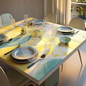 Luminous Resin Dining Table: 3d Model With Organic Acids And Packaging Elements