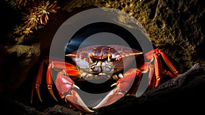 Luminous Seascapes: A Captivating Image Of A Red Crab In A Cave