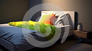 Luminous Shadowing: White And Yellow Bed In 3dsmax photo