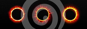 Luminous solar eclipse with orange and red rings