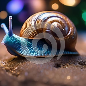 A luminous, space-faring snail-like creature with a spiral shell, leaving a trail of stardust behind5