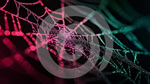 Luminous Spiderweb with Dew Drops at Night