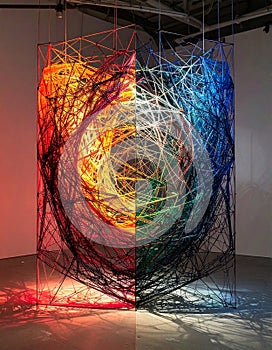 Luminous Web of Colorful String Art