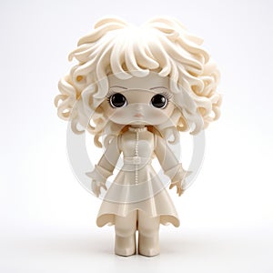 Luminous White Vinyl Toy With Curly Hair In Dolly Kei Style
