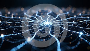 A luminously intricate silver neural network, every wire pulsates with energy amidst complexity: interconnected nodes gleam with a