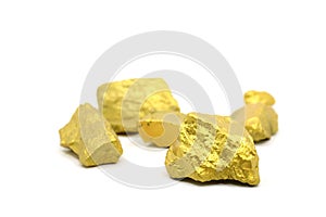 A lump of gold mine on a white photo