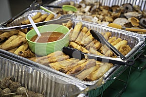 Lumpia hot and ready to eat in a serving tray