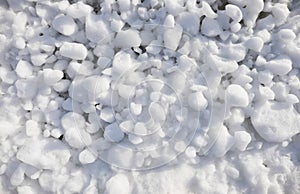 Lumps of snow and ice frazil on the surface of the freezing rive