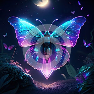 Luna Moth hugging heart Butterfly in the night sky. 3d rendering, 3d illustration. generative AI animal ai
