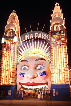 Luna Park main gate luminous at night