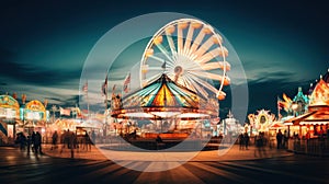 Lunapark ferry in motion, streaks of blue in the night.