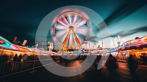 Lunapark ferry in motion, streaks of blue in the night.